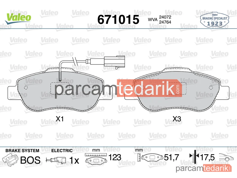 671015 | Fren Balatası — Fiat Panda, Fiat 500, Ford KA